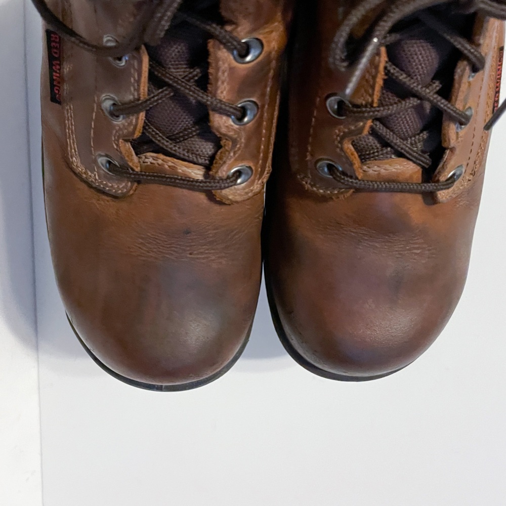 Red Wing Shoes Brown Leather Lace Up Steel Toe Boots - Picture 3 of 8